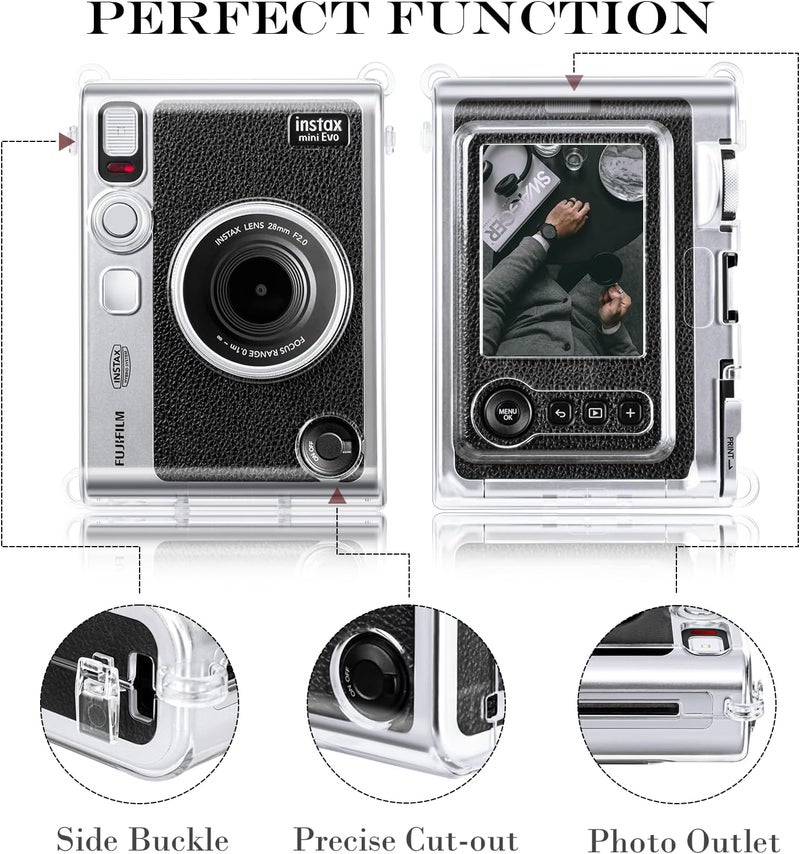 Rieibi Accessories for Fujifilm Instax Mini Evo Instant Camera Bundle Includes Clear Case, Lens Cap with Anti-Loss String & Screen Protector - Image 3